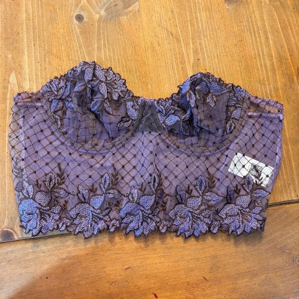 Romwe womens whimsygoth fairy floral embroidered lingerie top purple L